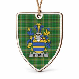 Crehall Coat of Arms Shield Wood Ornament , Irish Heritage Hanging Plaque for Christmas Tree