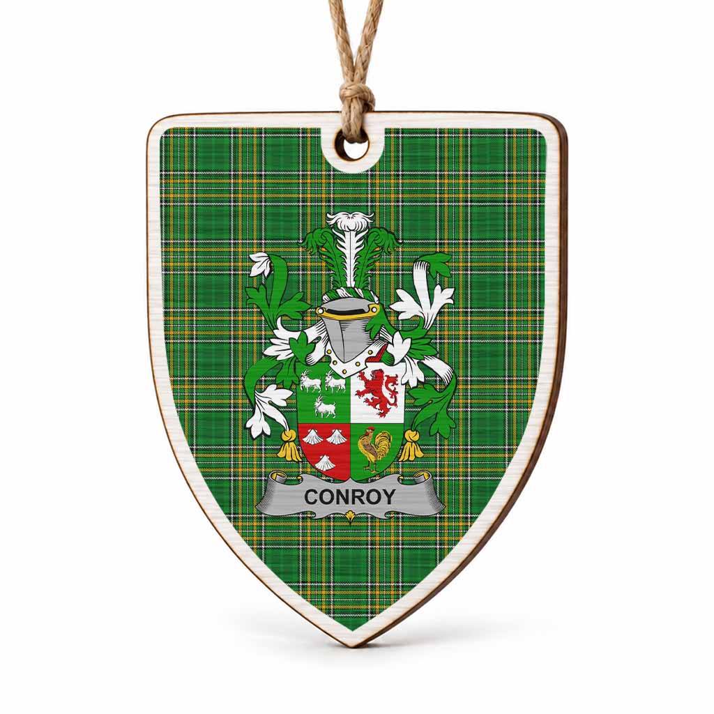 Conroy Green Coat of Arms Shield Wood Ornament , Irish Heritage Hanging Plaque for Christmas Tree