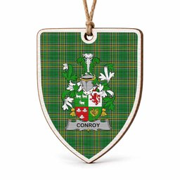 Conroy Green Coat of Arms Shield Wood Ornament , Irish Heritage Hanging Plaque for Christmas Tree