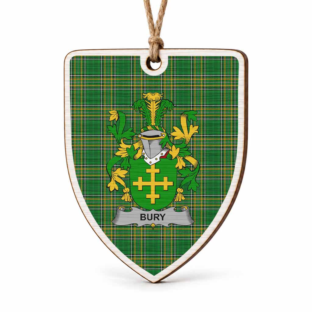 Bury Coat of Arms Shield Wood Ornament , Irish Heritage Hanging Plaque for Christmas Tree