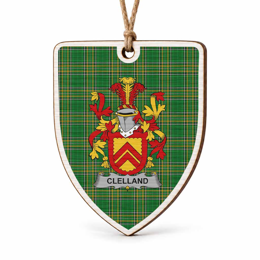 Clelland Coat of Arms Shield Wood Ornament , Irish Heritage Hanging Plaque for Christmas Tree