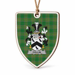 Collin Coat of Arms Shield Wood Ornament , Irish Heritage Hanging Plaque for Christmas Tree
