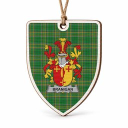 Branigan Coat of Arms Shield Wood Ornament , Irish Heritage Hanging Plaque for Christmas Tree