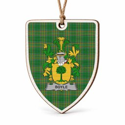 Boyle Coat of Arms Shield Wood Ornament , Irish Heritage Hanging Plaque for Christmas Tree