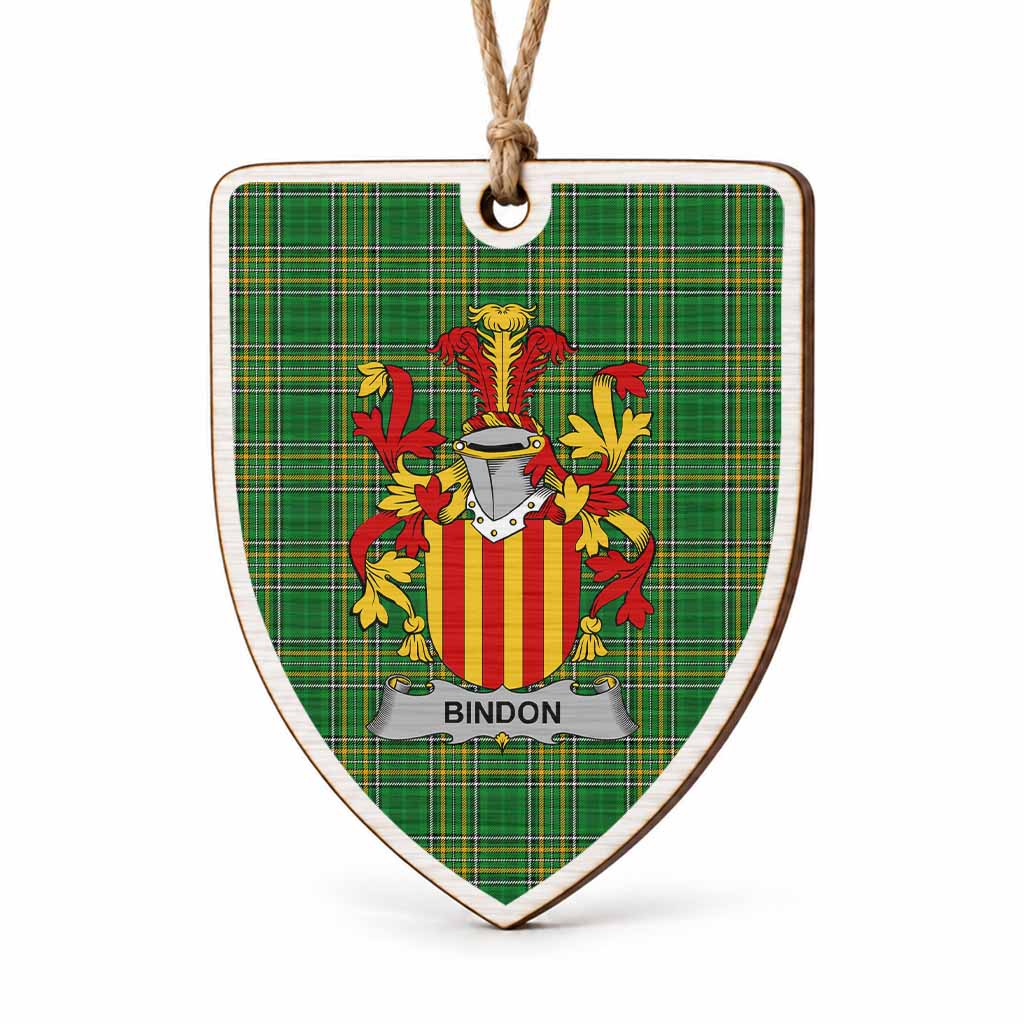 Bindon Coat of Arms Shield Wood Ornament , Irish Heritage Hanging Plaque for Christmas Tree