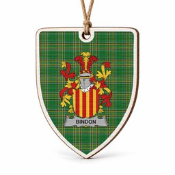 Bindon Coat of Arms Shield Wood Ornament , Irish Heritage Hanging Plaque for Christmas Tree