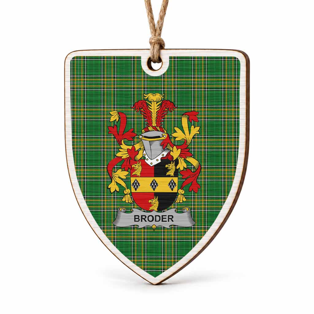 Broder Coat of Arms Shield Wood Ornament , Irish Heritage Hanging Plaque for Christmas Tree