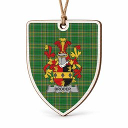 Broder Coat of Arms Shield Wood Ornament , Irish Heritage Hanging Plaque for Christmas Tree