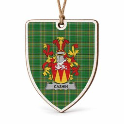 Cashin Coat of Arms Shield Wood Ornament , Irish Heritage Hanging Plaque for Christmas Tree