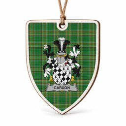 Carson Coat of Arms Shield Wood Ornament , Irish Heritage Hanging Plaque for Christmas Tree