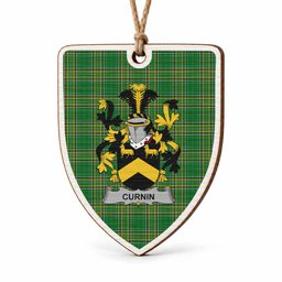 Curnin Coat of Arms Shield Wood Ornament , Irish Heritage Hanging Plaque for Christmas Tree