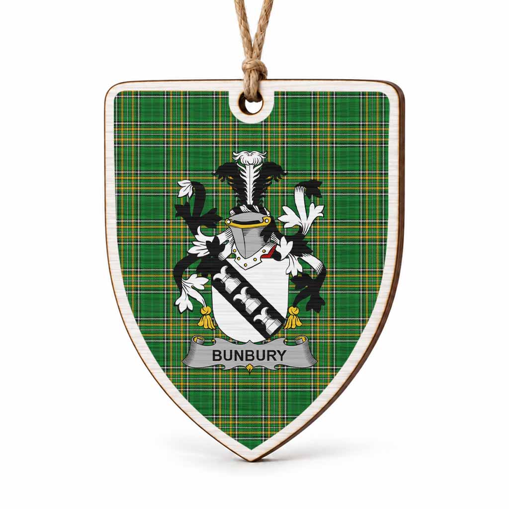 Bunbury Coat of Arms Shield Wood Ornament , Irish Heritage Hanging Plaque for Christmas Tree