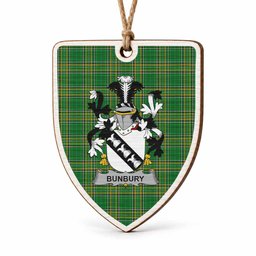 Bunbury Coat of Arms Shield Wood Ornament , Irish Heritage Hanging Plaque for Christmas Tree