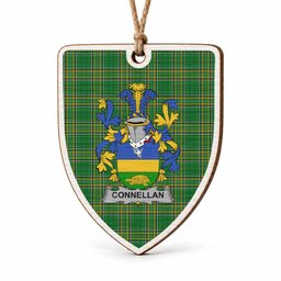 Connellan Coat of Arms Shield Wood Ornament , Irish Heritage Hanging Plaque for Christmas Tree