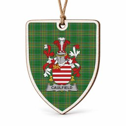 Caulfield Coat of Arms Shield Wood Ornament , Irish Heritage Hanging Plaque for Christmas Tree
