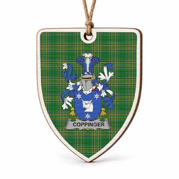 Coppinger Coat of Arms Shield Wood Ornament , Irish Heritage Hanging Plaque for Christmas Tree