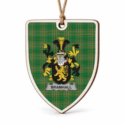 Bramhall Coat of Arms Shield Wood Ornament , Irish Heritage Hanging Plaque for Christmas Tree