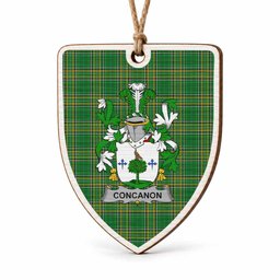 Concanon Coat of Arms Shield Wood Ornament , Irish Heritage Hanging Plaque for Christmas Tree