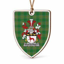 Bradstreet Coat of Arms Shield Wood Ornament , Irish Heritage Hanging Plaque for Christmas Tree