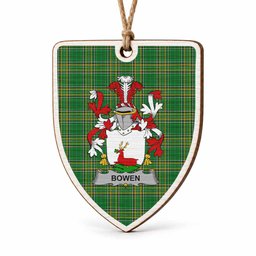 Bowen Coat of Arms Shield Wood Ornament , Irish Heritage Hanging Plaque for Christmas Tree