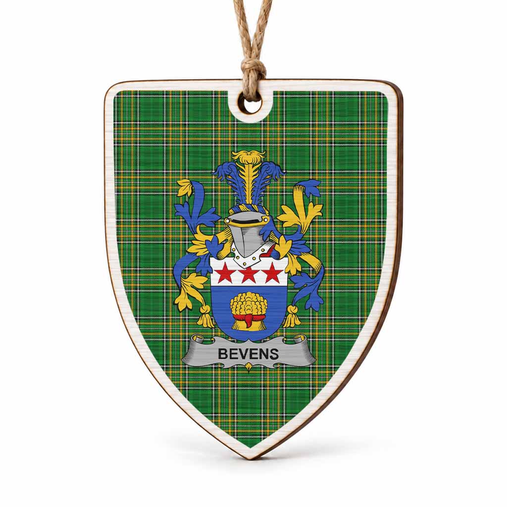 Bevens Coat of Arms Shield Wood Ornament , Irish Heritage Hanging Plaque for Christmas Tree