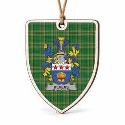 Bevens Coat of Arms Shield Wood Ornament , Irish Heritage Hanging Plaque for Christmas Tree