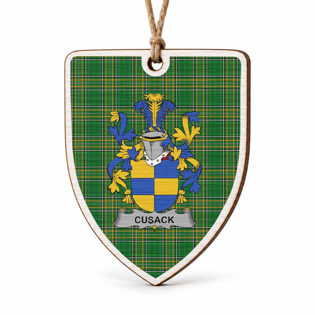 Cusack Coat of Arms Shield Wood Ornament , Irish Heritage Hanging Plaque for Christmas Tree