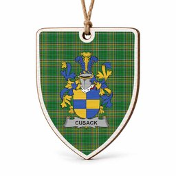 Cusack Coat of Arms Shield Wood Ornament , Irish Heritage Hanging Plaque for Christmas Tree