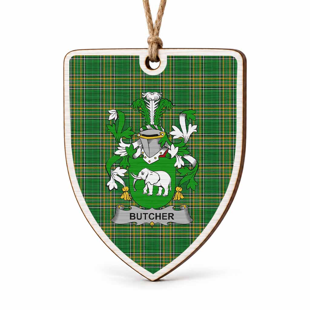 Butcher Coat of Arms Shield Wood Ornament , Irish Heritage Hanging Plaque for Christmas Tree