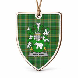 Butcher Coat of Arms Shield Wood Ornament , Irish Heritage Hanging Plaque for Christmas Tree