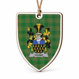 Cooke Coat of Arms Shield Wood Ornament , Irish Heritage Hanging Plaque for Christmas Tree