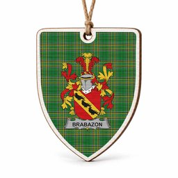 Brabazon Coat of Arms Shield Wood Ornament , Irish Heritage Hanging Plaque for Christmas Tree