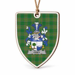 Coey Coat of Arms Shield Wood Ornament , Irish Heritage Hanging Plaque for Christmas Tree