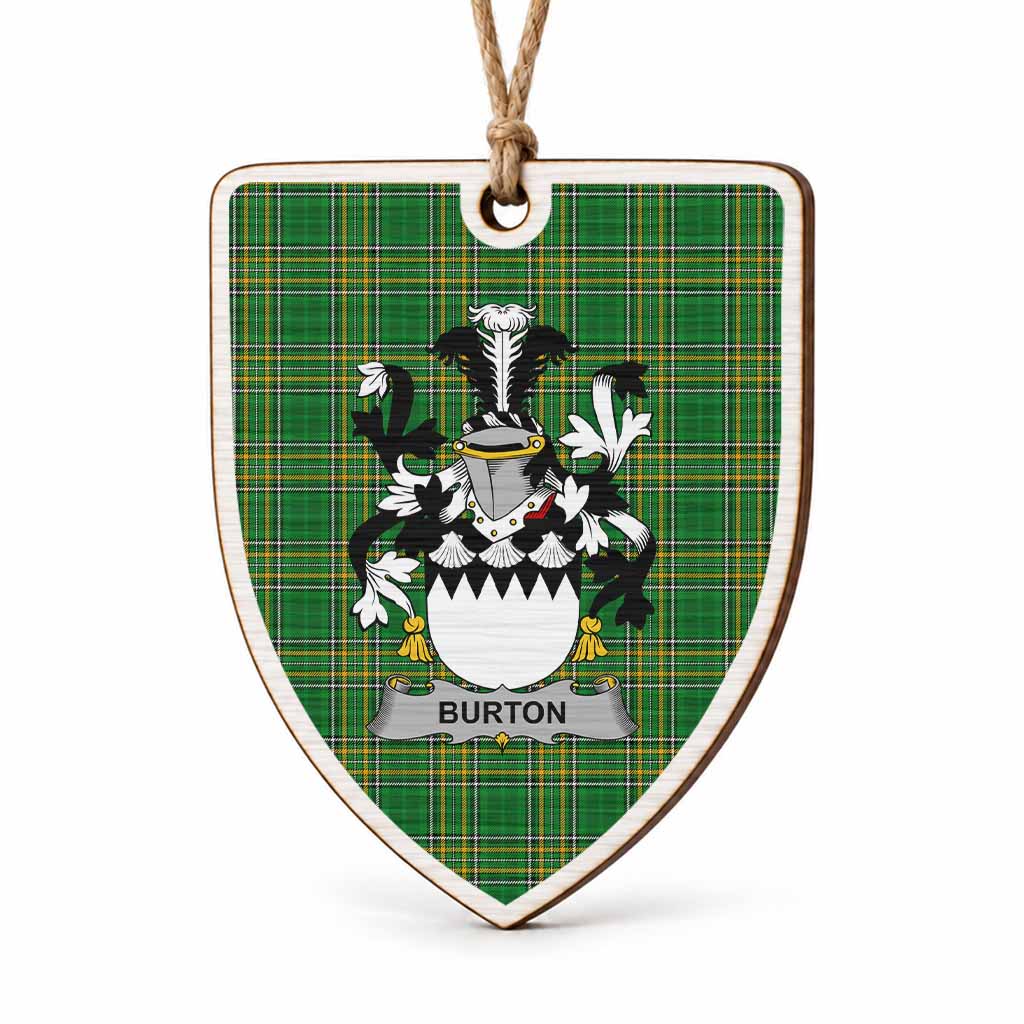 Burton Coat of Arms Shield Wood Ornament , Irish Heritage Hanging Plaque for Christmas Tree