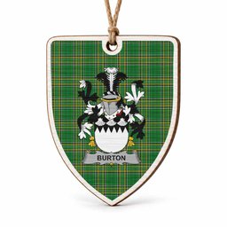 Burton Coat of Arms Shield Wood Ornament , Irish Heritage Hanging Plaque for Christmas Tree