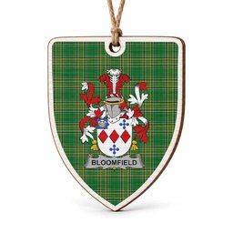 Bloomfield Coat of Arms Shield Wood Ornament , Irish Heritage Hanging Plaque for Christmas Tree