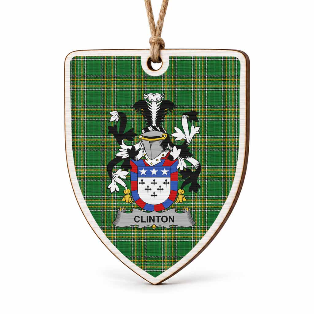 Clinton Coat of Arms Shield Wood Ornament , Irish Heritage Hanging Plaque for Christmas Tree