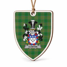Clinton Coat of Arms Shield Wood Ornament , Irish Heritage Hanging Plaque for Christmas Tree