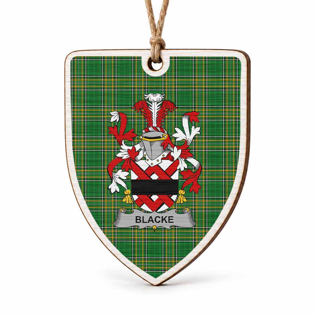 Blacke Coat of Arms Shield Wood Ornament , Irish Heritage Hanging Plaque for Christmas Tree