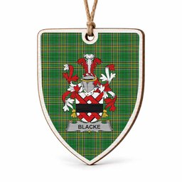Blacke Coat of Arms Shield Wood Ornament , Irish Heritage Hanging Plaque for Christmas Tree