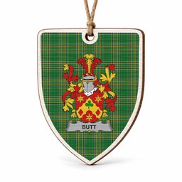Butt Coat of Arms Shield Wood Ornament , Irish Heritage Hanging Plaque for Christmas Tree