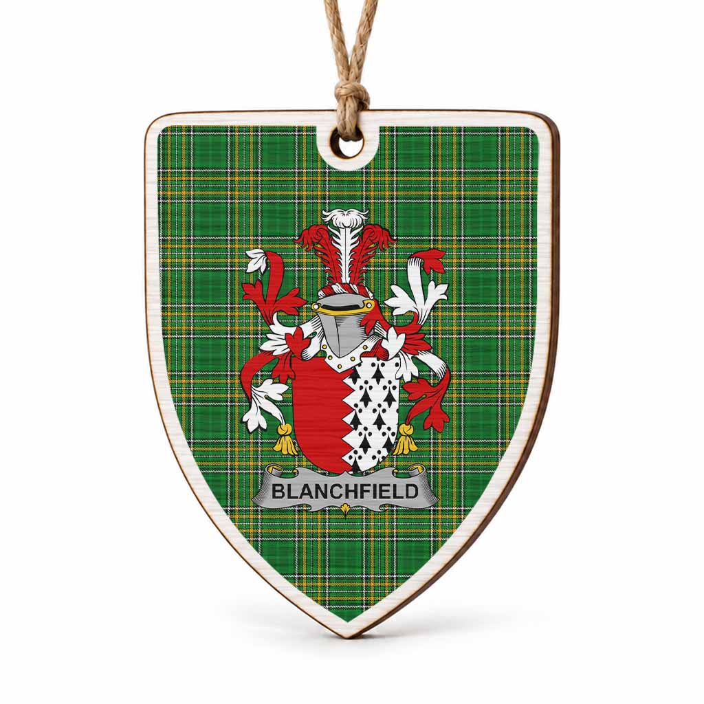 Blanchfield Coat of Arms Shield Wood Ornament , Irish Heritage Hanging Plaque for Christmas Tree