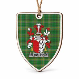 Blanchfield Coat of Arms Shield Wood Ornament , Irish Heritage Hanging Plaque for Christmas Tree