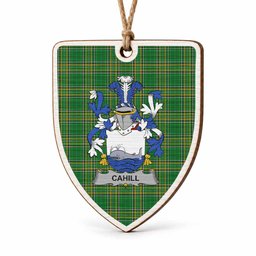 Cahill Coat of Arms Shield Wood Ornament , Irish Heritage Hanging Plaque for Christmas Tree