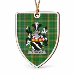 Clements Coat of Arms Shield Wood Ornament , Irish Heritage Hanging Plaque for Christmas Tree