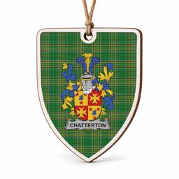 Chatterton Coat of Arms Shield Wood Ornament , Irish Heritage Hanging Plaque for Christmas Tree