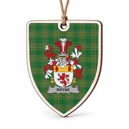 Bryne Coat of Arms Shield Wood Ornament , Irish Heritage Hanging Plaque for Christmas Tree