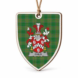 Child Coat of Arms Shield Wood Ornament , Irish Heritage Hanging Plaque for Christmas Tree