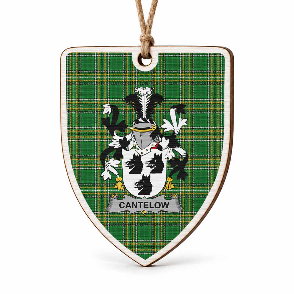 Cantelow Coat of Arms Shield Wood Ornament , Irish Heritage Hanging Plaque for Christmas Tree