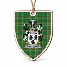 Cantelow Coat of Arms Shield Wood Ornament , Irish Heritage Hanging Plaque for Christmas Tree